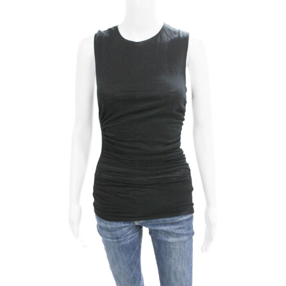 Derek Lam Womens Black Merino Wool Basic Tank Sleeveless Round Neck Size S